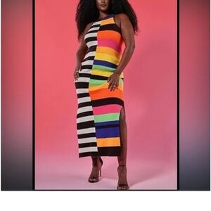 ELOQUII Mixed Striped Ribbed dress colorful sleeveless maxi length Sz 26/28 new